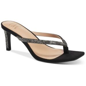 I.N.C. Dionne Thong Slides Heeled Rhinestone Sandals in Black Bling 10 NIB